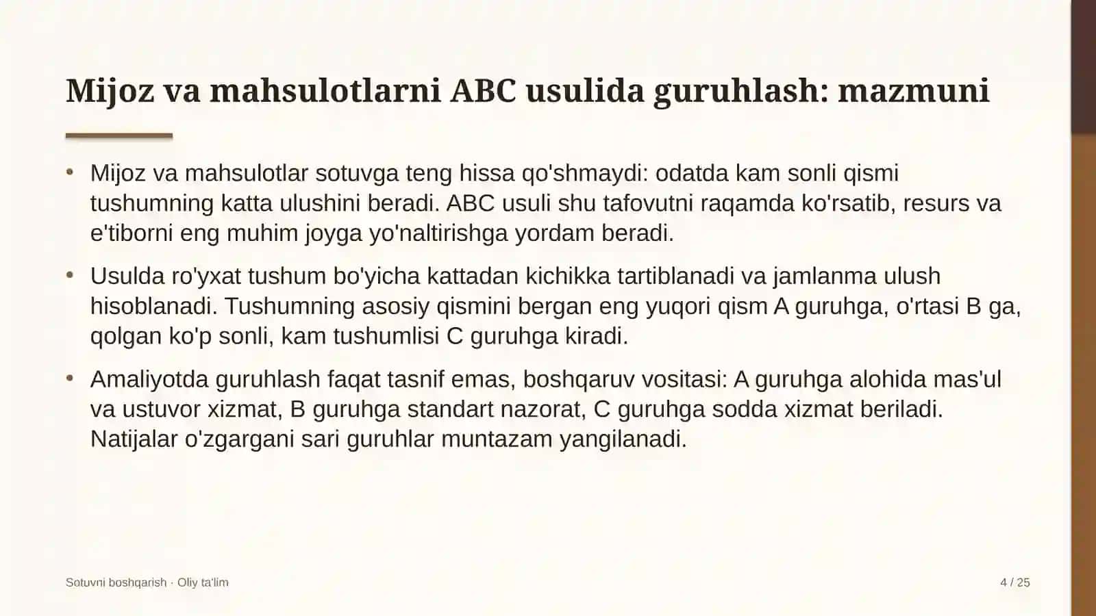 yoga studiyalarida mijozlar va mahsulotlarni abc usulida guruhlash 1543 4