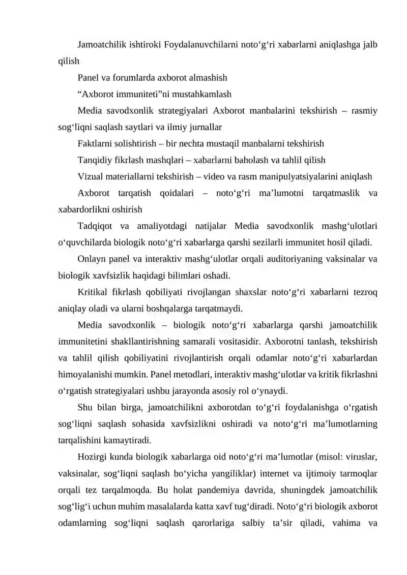 MEDIA SAVODXONLIK ORQALI PANELIDA DAVRIDAGI NOTO'G'RI BIOLOGIK XABARLARGA QARSHI IMMUNITET 4