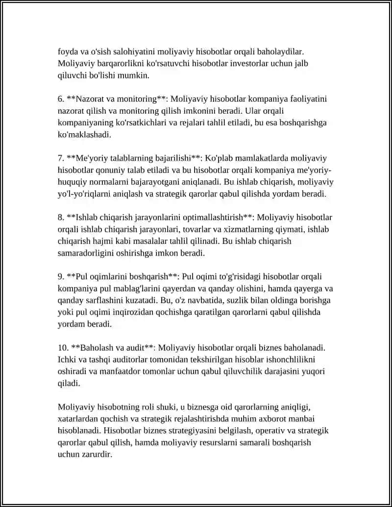 Moliyaviy hisobotning biznes qarorlar qabul qilishdagi roli 4