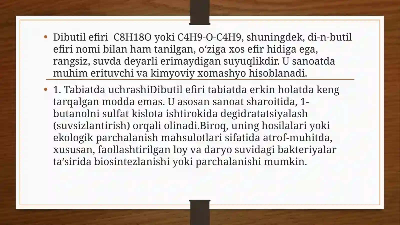 Dibutil efiri sintezi,uning tuzilishi va xossalari 4