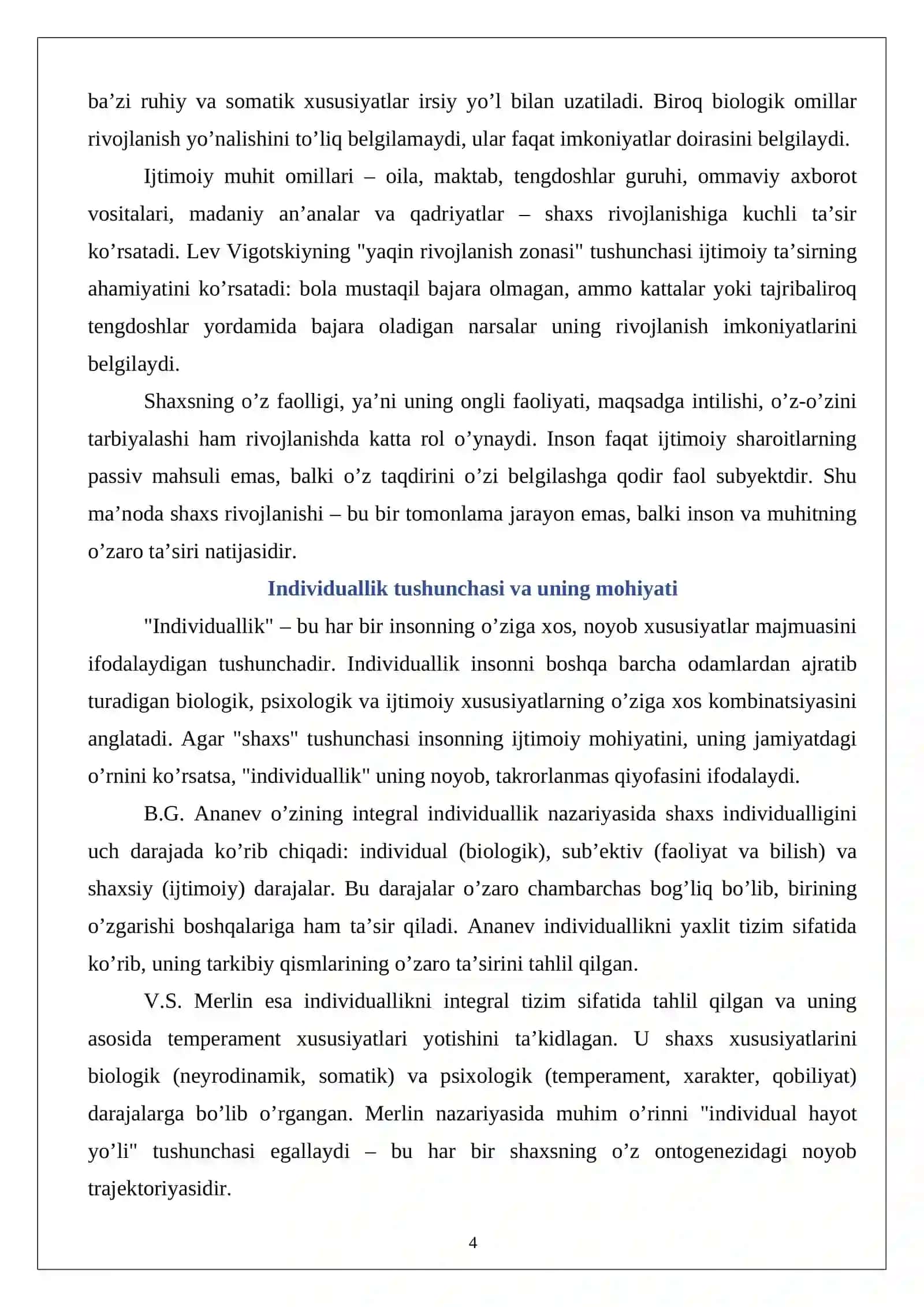 Shaxs rivojlanishining individuallik xususiyatlari va ularning roli 4