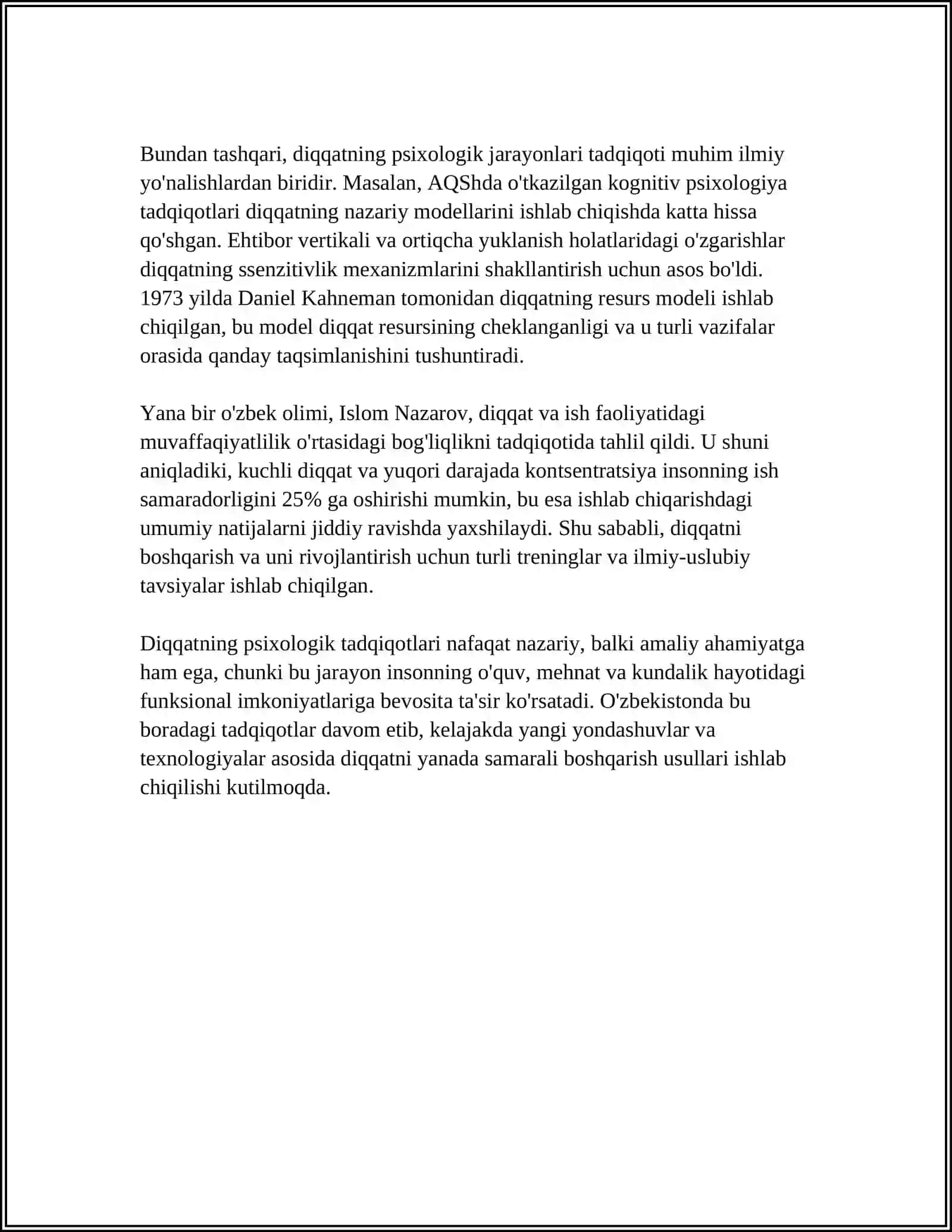 DIQQAT XUSUSIYATLARI HAQIDA OLIMLAR FIKRLARI 4
