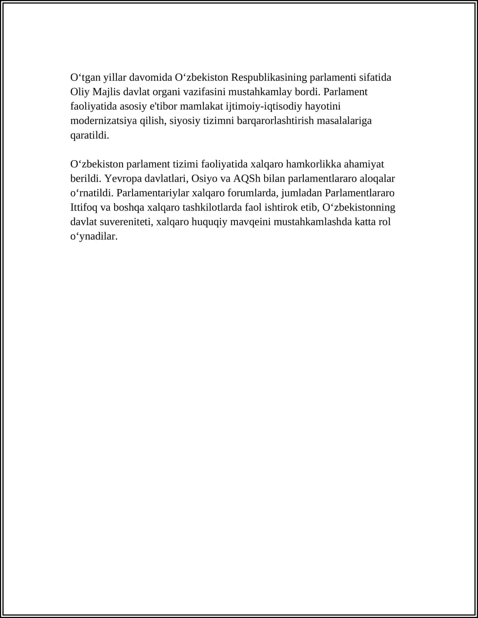 O‘ZBEKISTONDA PARLAMENT SOHASIDA AMALGA OSHIRILGAN ISLOHATLAR 4
