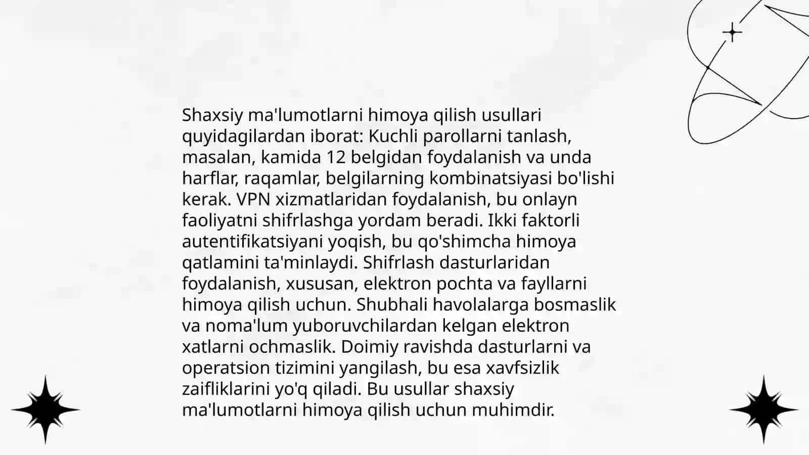 Tavfsizlikni ta'minlash tamoyillari va uslublarini tahlil qilish 4