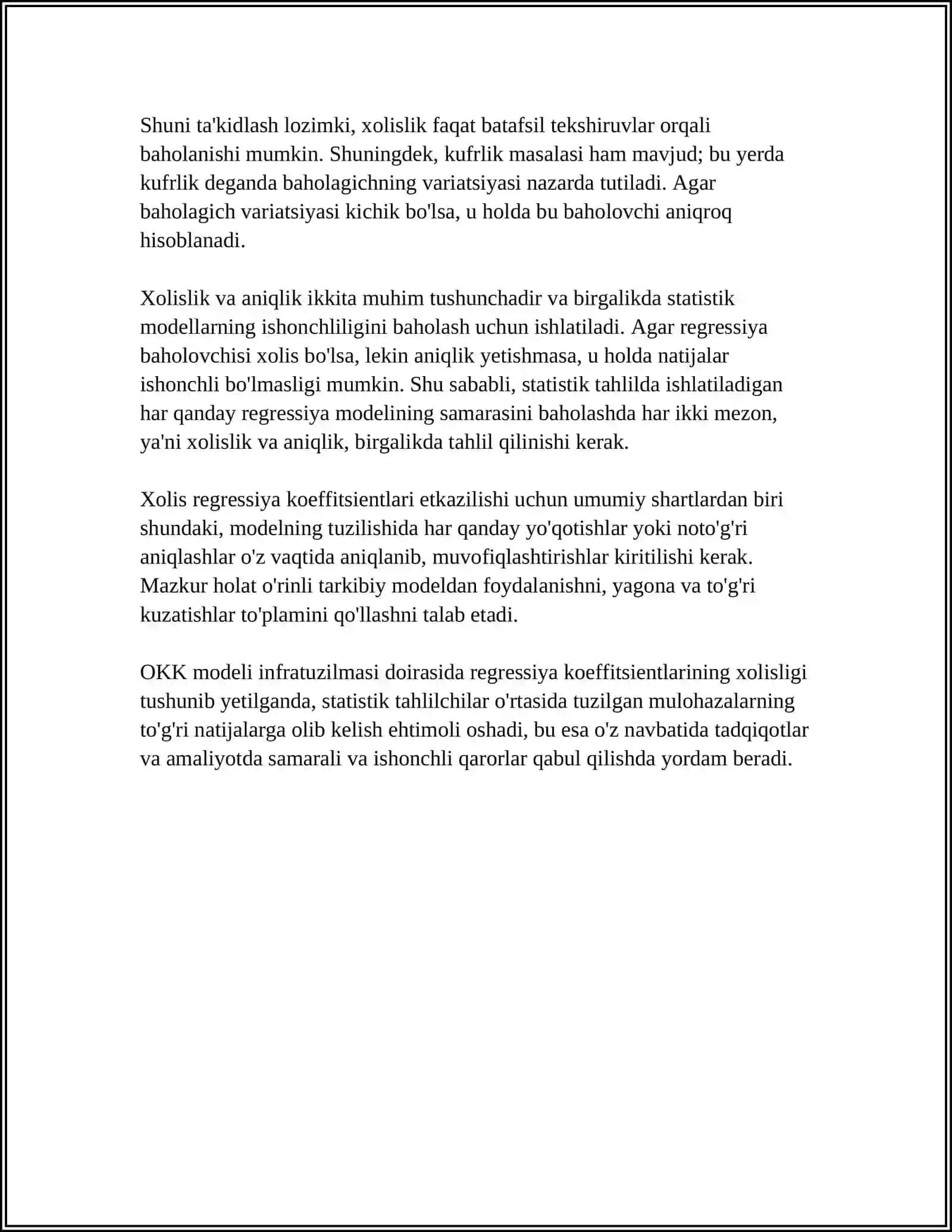 REGRESSIYA KOEFFITSIENTLARINING XOLISLIGI. REGRESSIYA KOEFFITSIENTLARINING ANIQLIGI 4