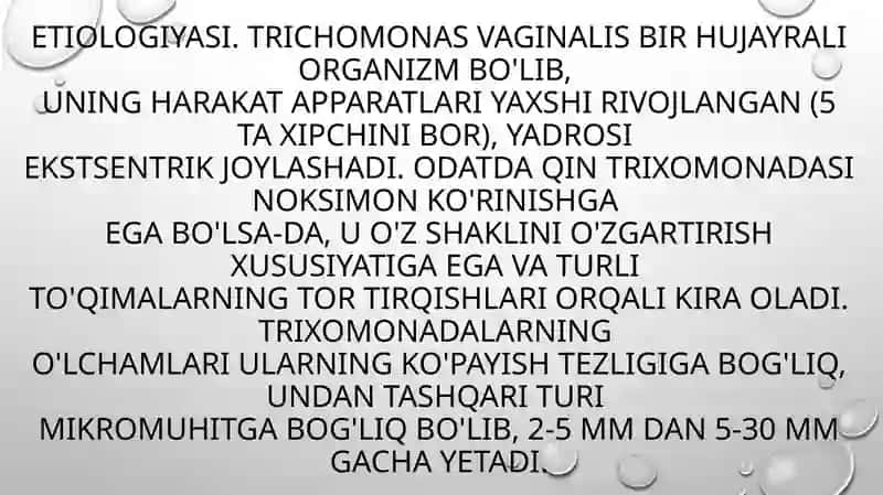 Trixomoniaz etio-patogenezi, klinikasi diagnostikasi va davolashi 4