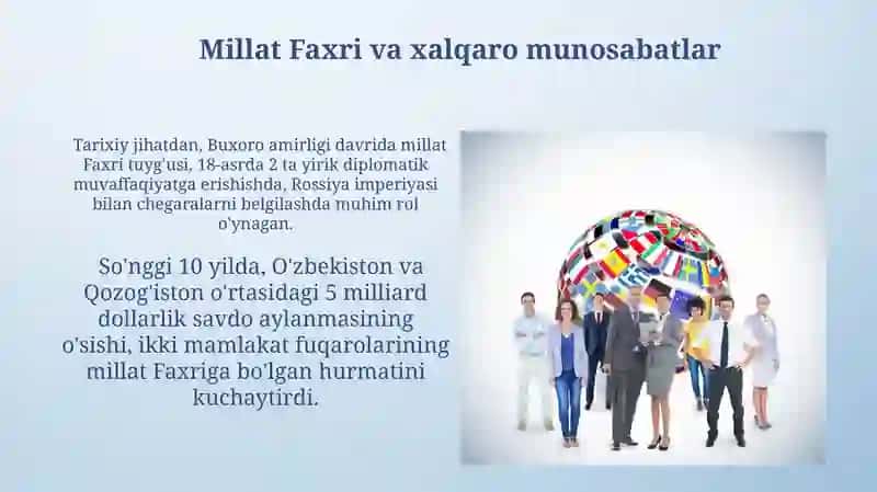 Millat sha'ni,uni qadrlash va uning millatlararo munosabatlardagi o'rni 4