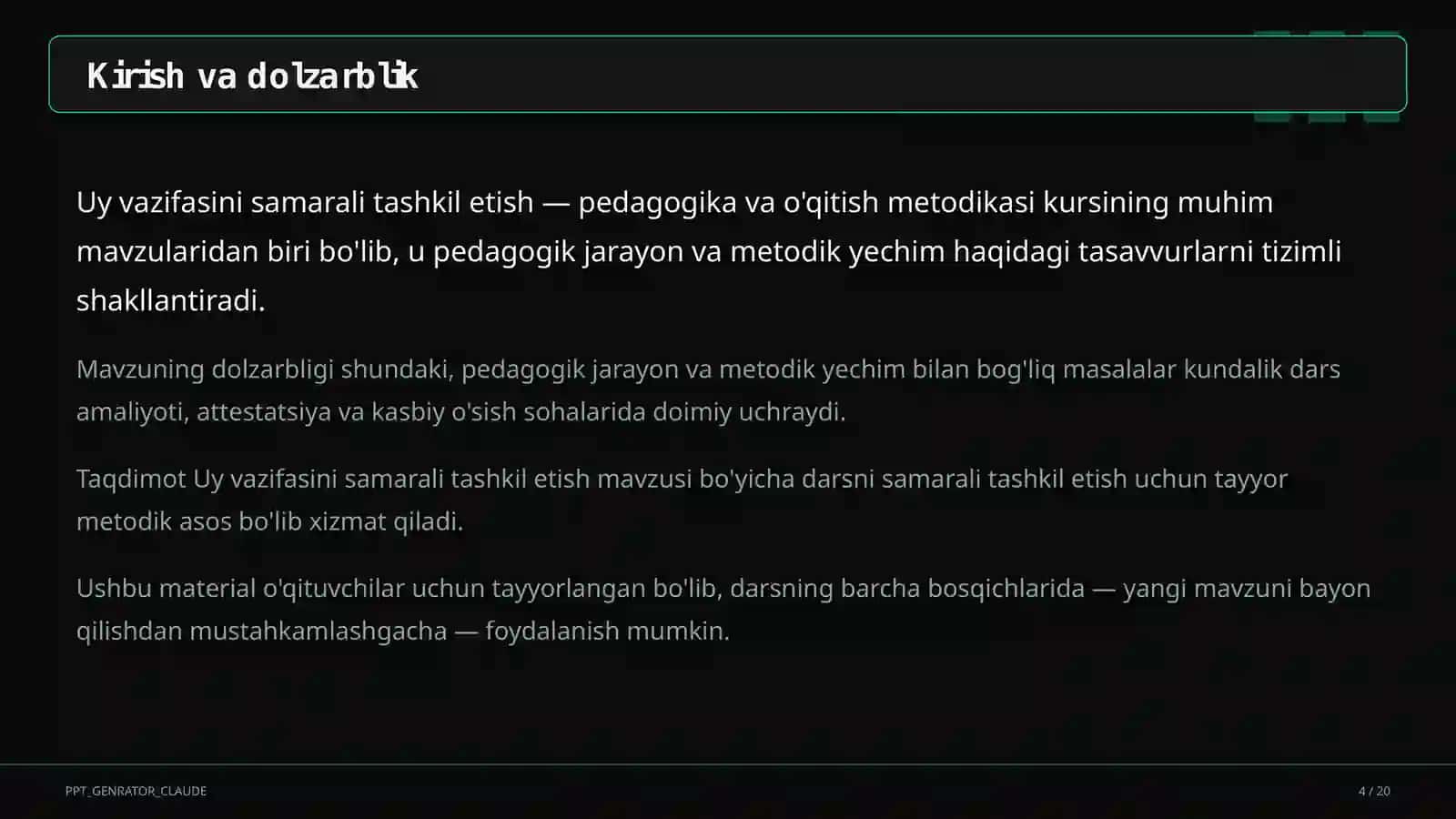 Uy vazifasini samarali tashkil etish 4