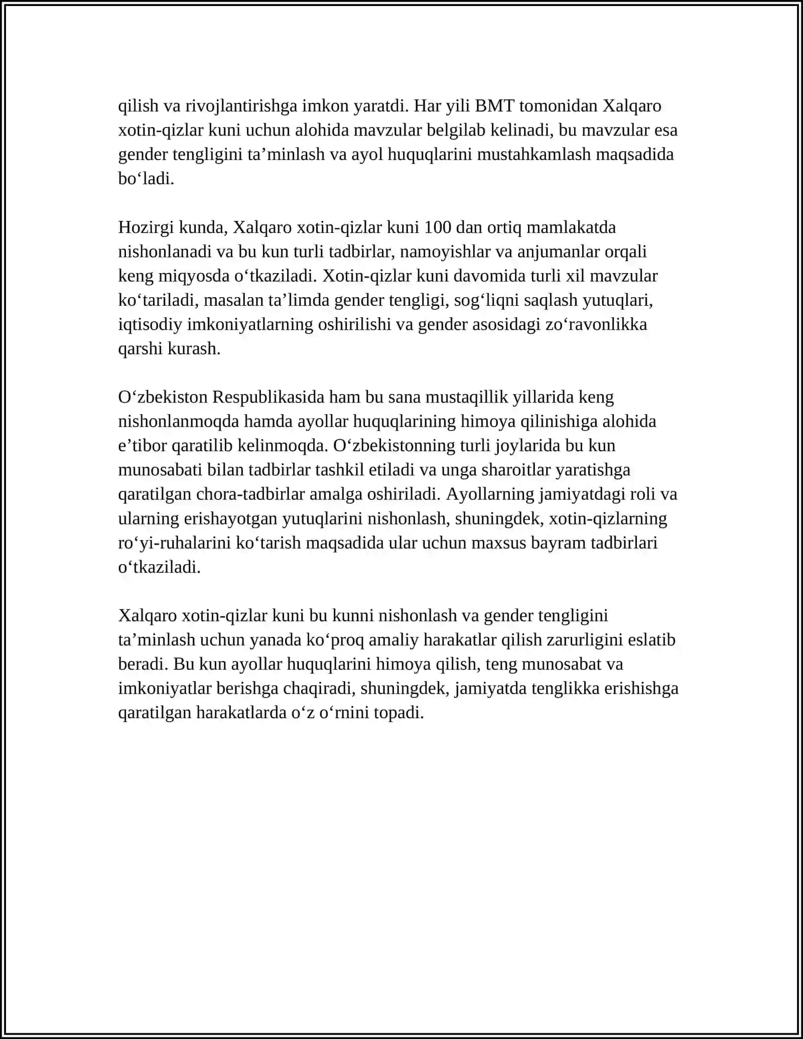 8- MART XALQARO XOTIN-QIZLAR KUNIGA BAG’ISHLANGAN TADBIR SSENARIYSI 4