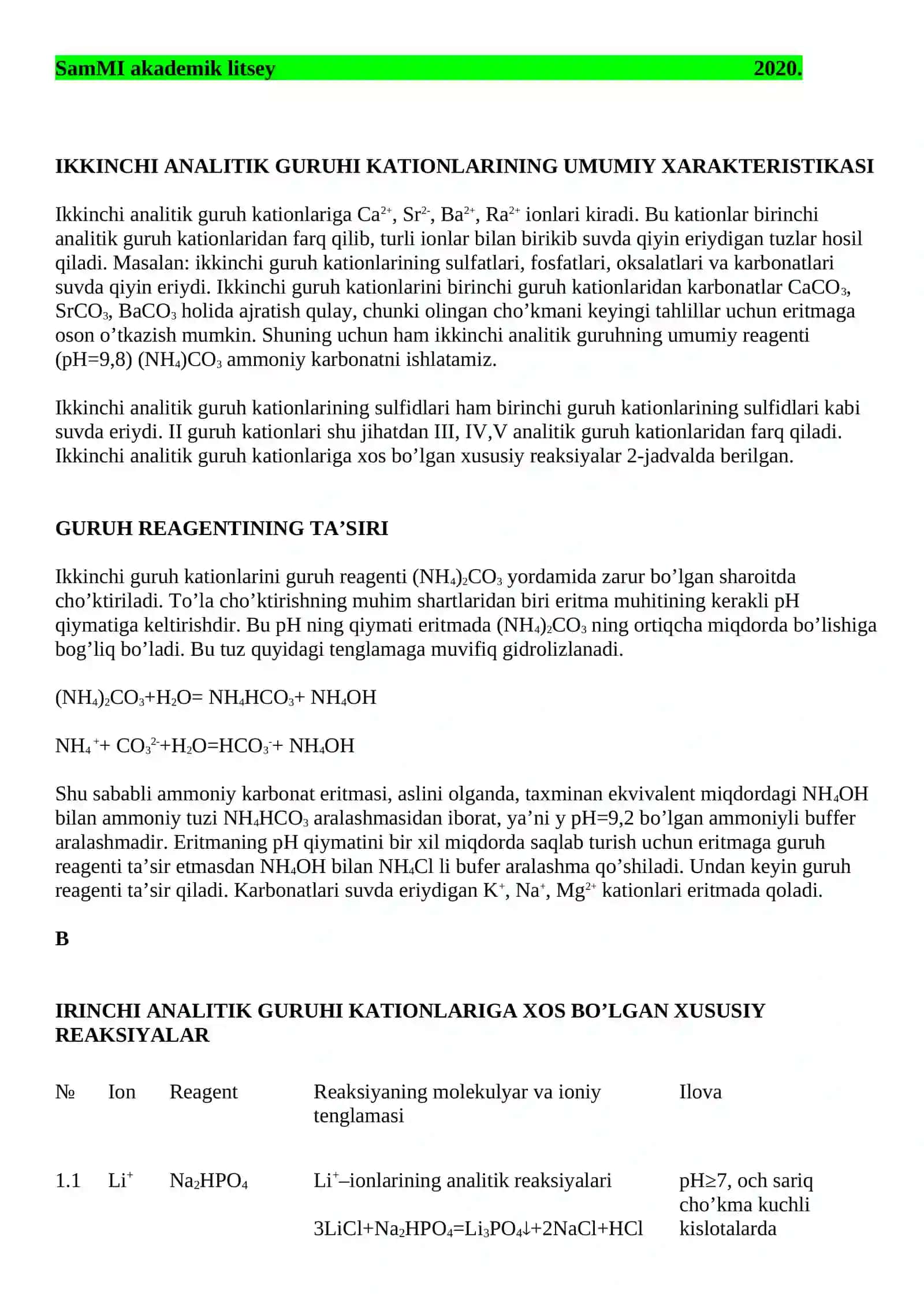 Kationlar aralashmasi analizi 4