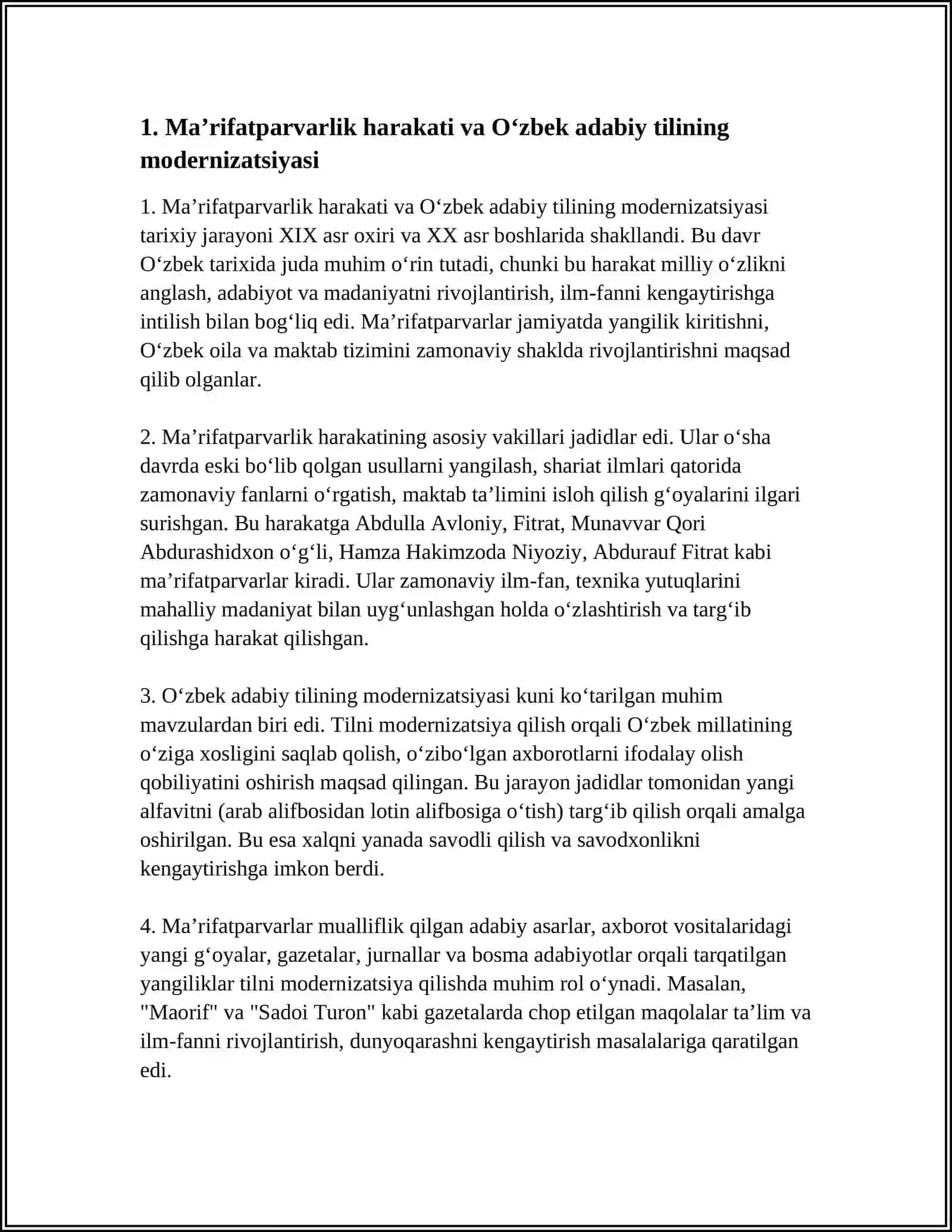 O'ZBEK ADABIY TILI RIVOJIDA MAʼRIFATPARVARLARNING XIZMATLARI 4