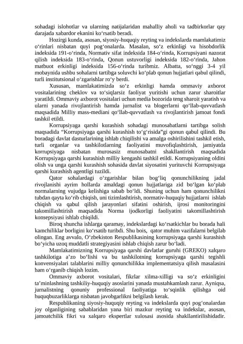 Yangi O‘zbekiston ijtimoiy-siyosiy, iqtisodiy va madaniy hayotida roʻy berayotgan oʻzgarishlarning xalqaro reyting va indekslarda aks etishi 4