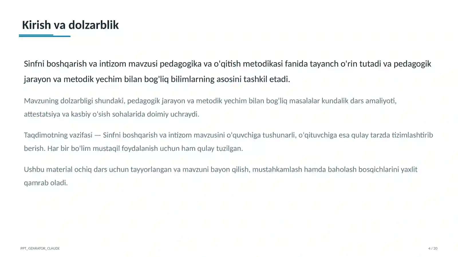 Sinfni boshqarish va intizom 4