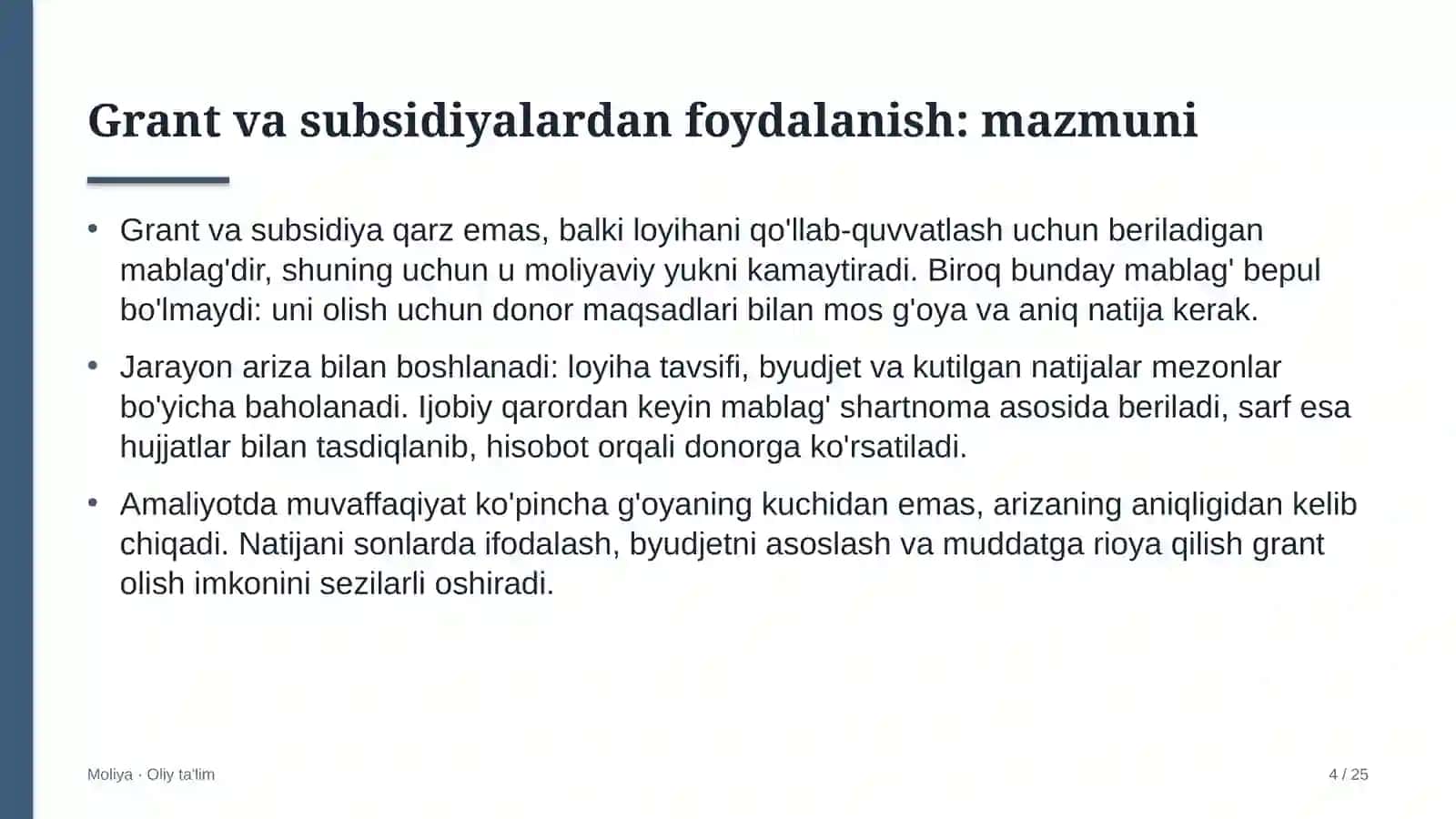 Bolalar musiqa va san'at maktablarida grant va subsidiyalardan foydalanish 4