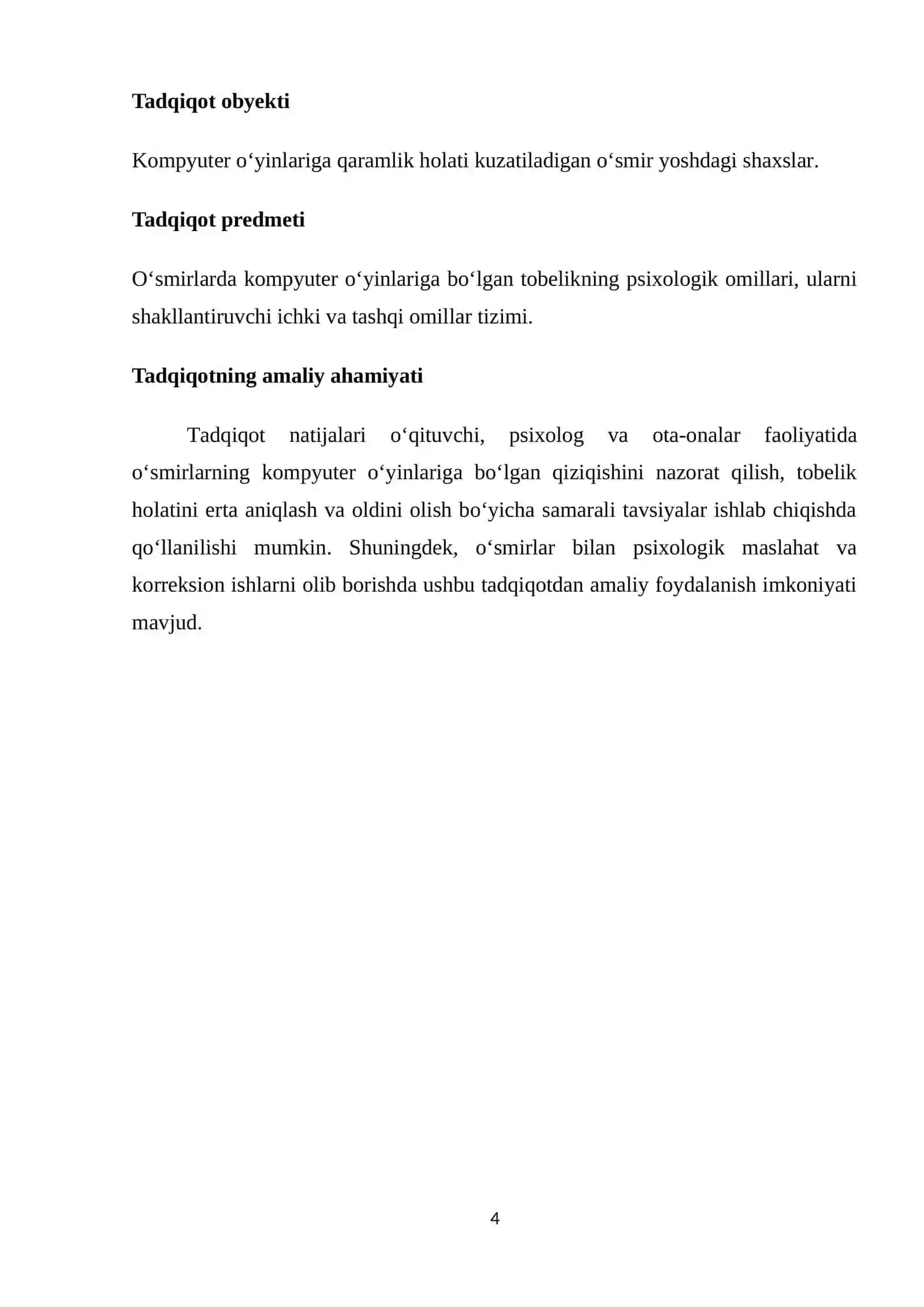 OʻSMIRLARDA KOMPYUTER OʻYINLARIGA BOʻLGAN TOBELIKNING PSIXOLOGIK OMILLARI 4
