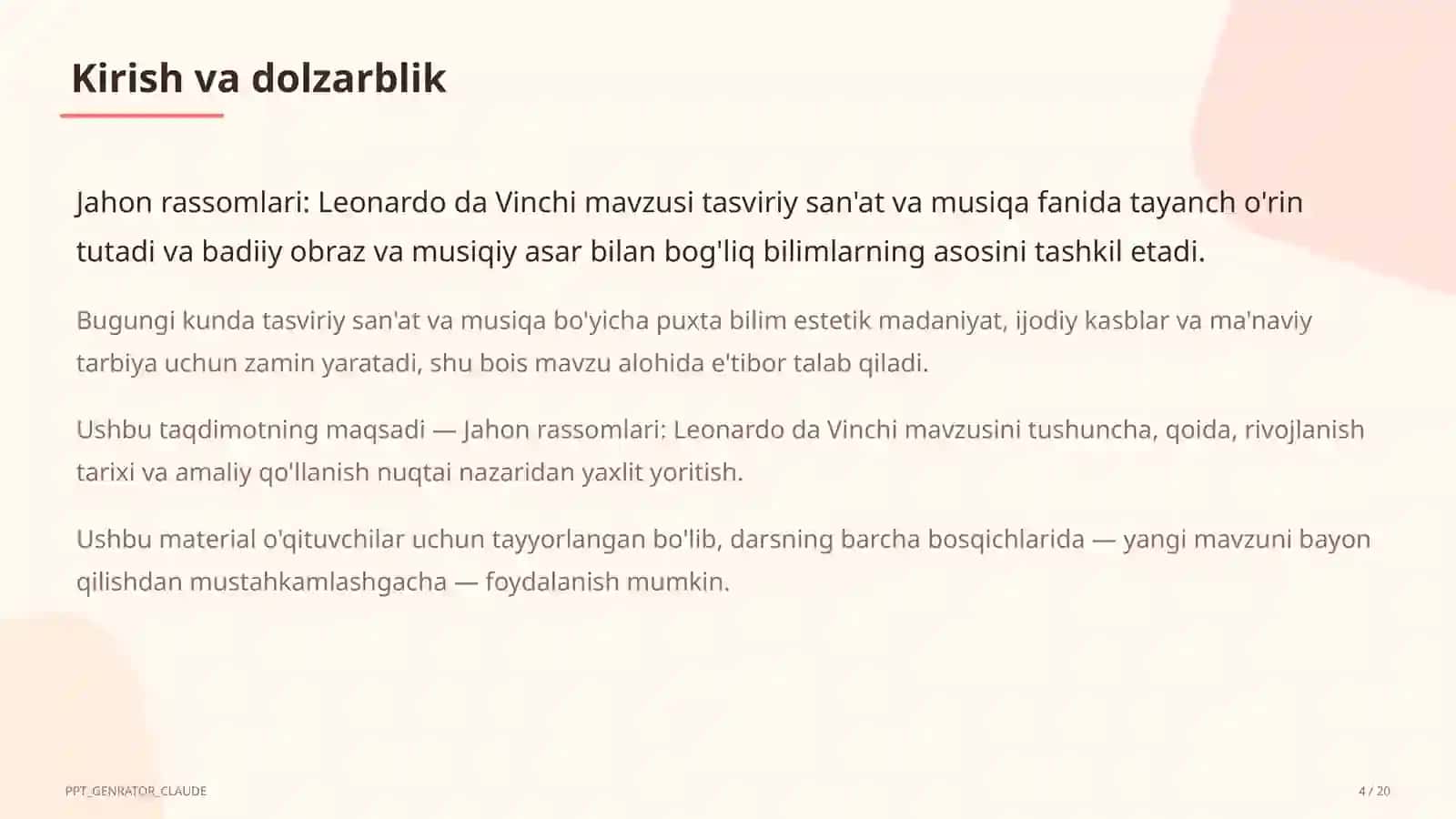 Jahon rassomlari: Leonardo da Vinchi (7-sinf) 4