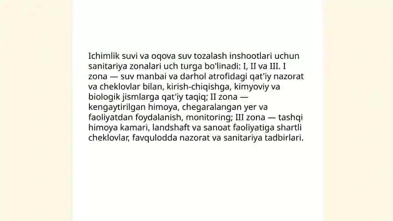 Ichimlik suvi va oqova suvlarni tozalash inshootlarining sanitariya-muhofaza zonalari 4