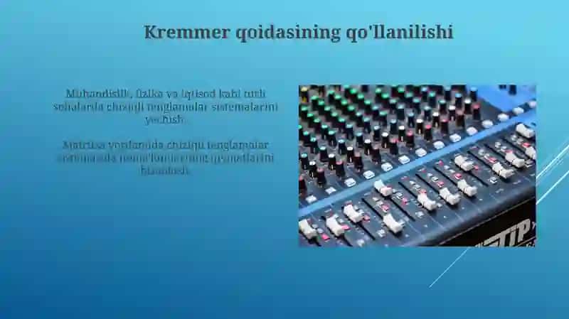 Kramer qoidasi yordamida tenglamalar sistemasini yechish 4