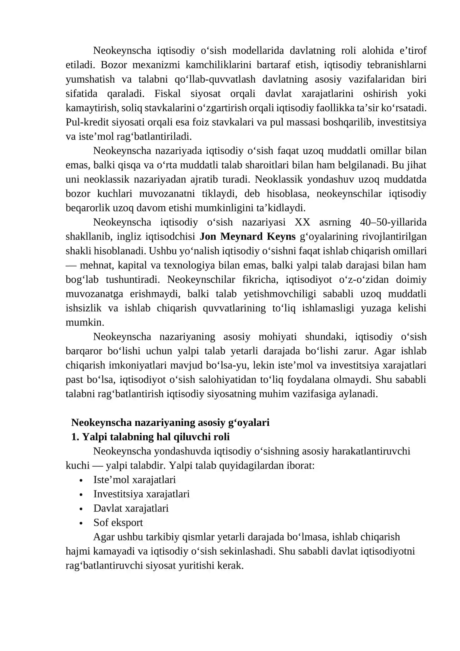 Neokeynscha iqtisodiy o‘sish modellaridir 4