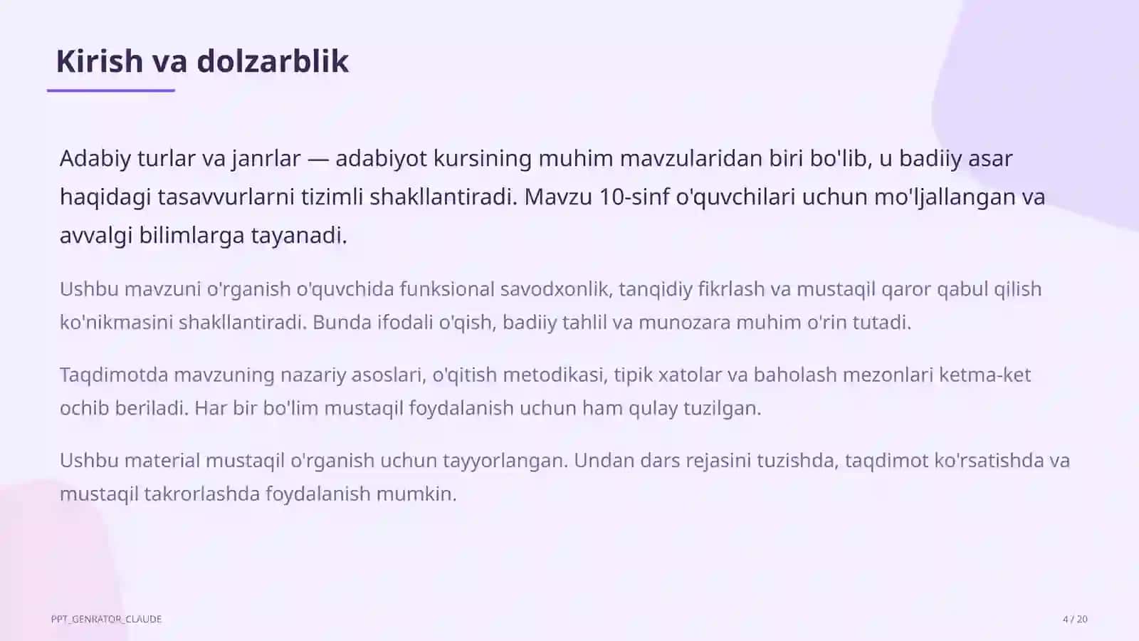 Adabiy turlar va janrlar (10-sinf) 4