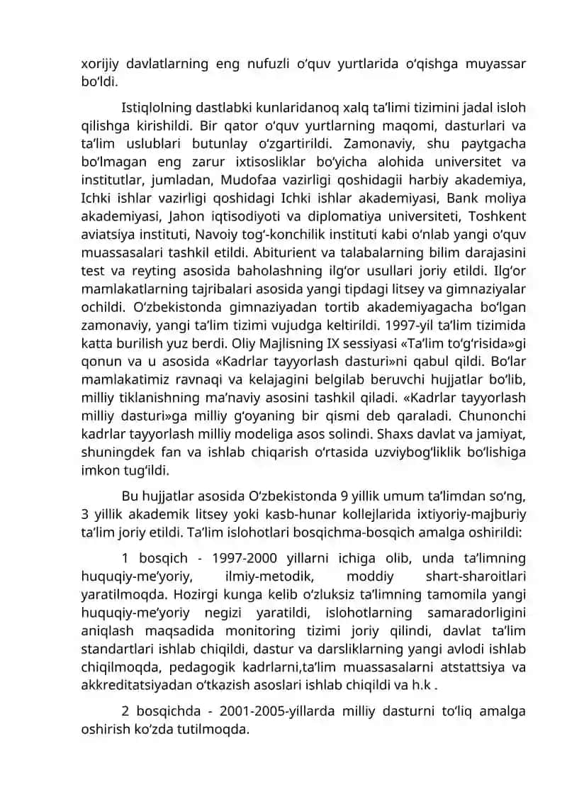 Ta'lim sohasida amalga oshirilgan islohotlar 4