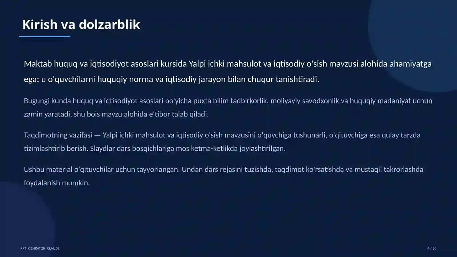 Yalpi ichki mahsulot va iqtisodiy o'sish (11-sinf) 4