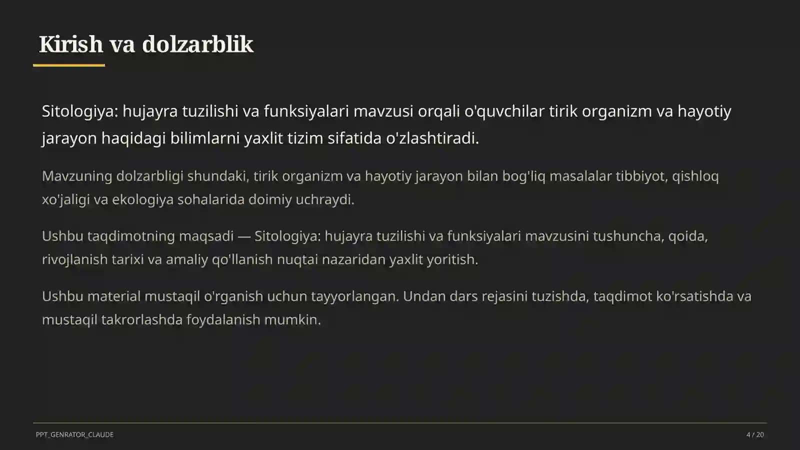 Sitologiya: hujayra tuzilishi va funksiyalari (9-sinf) 4