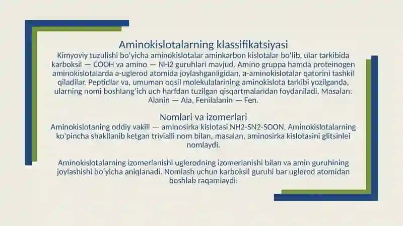 α-Aminokislotalar kofermentlar,garmonlar va vitaminlarning tarkibiy qismi sifatida.Oqsi tabiatli pep 4