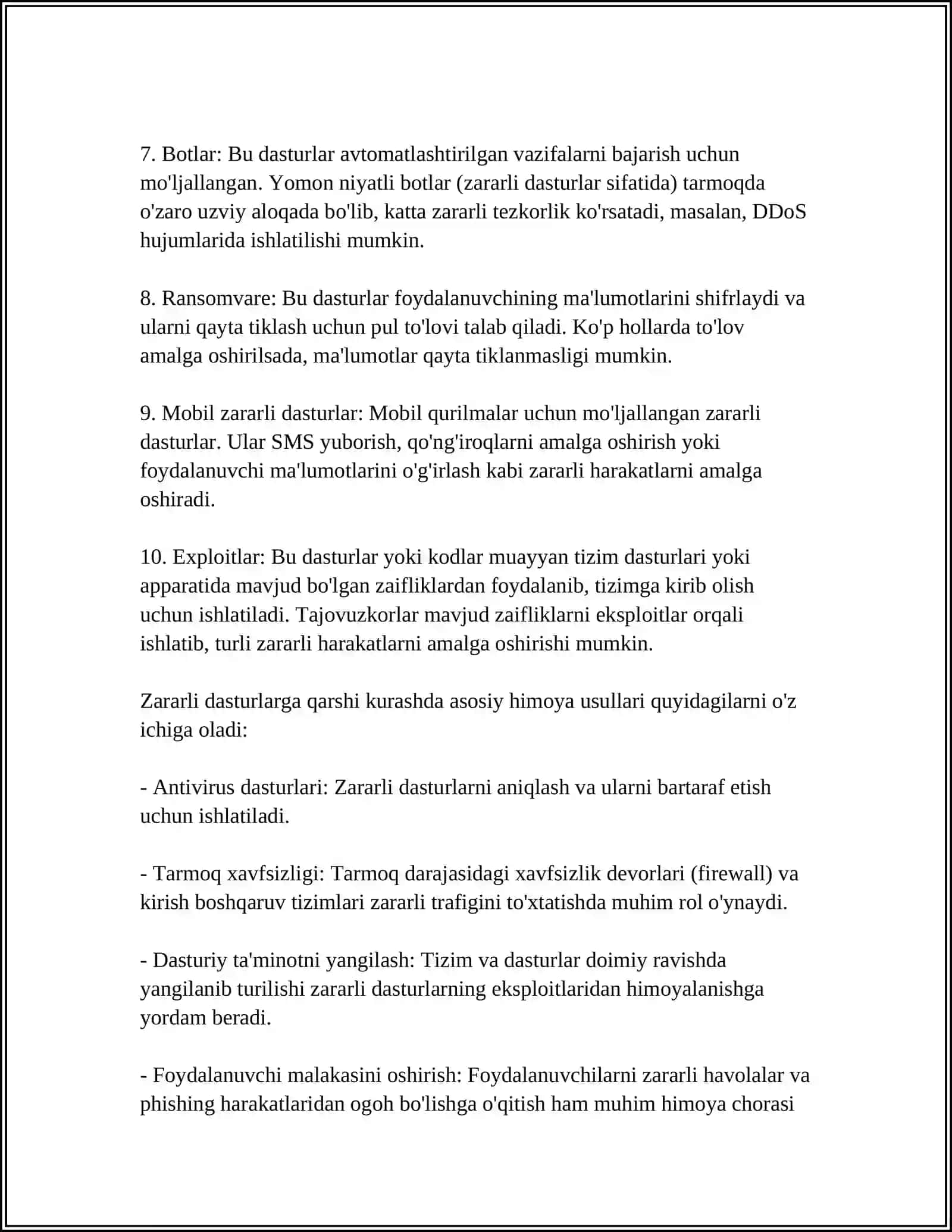 ZARARLI DASTURIY VOSITALARNI KLASSIFIKATSIYASI VA HIMOYA USULLARI 4