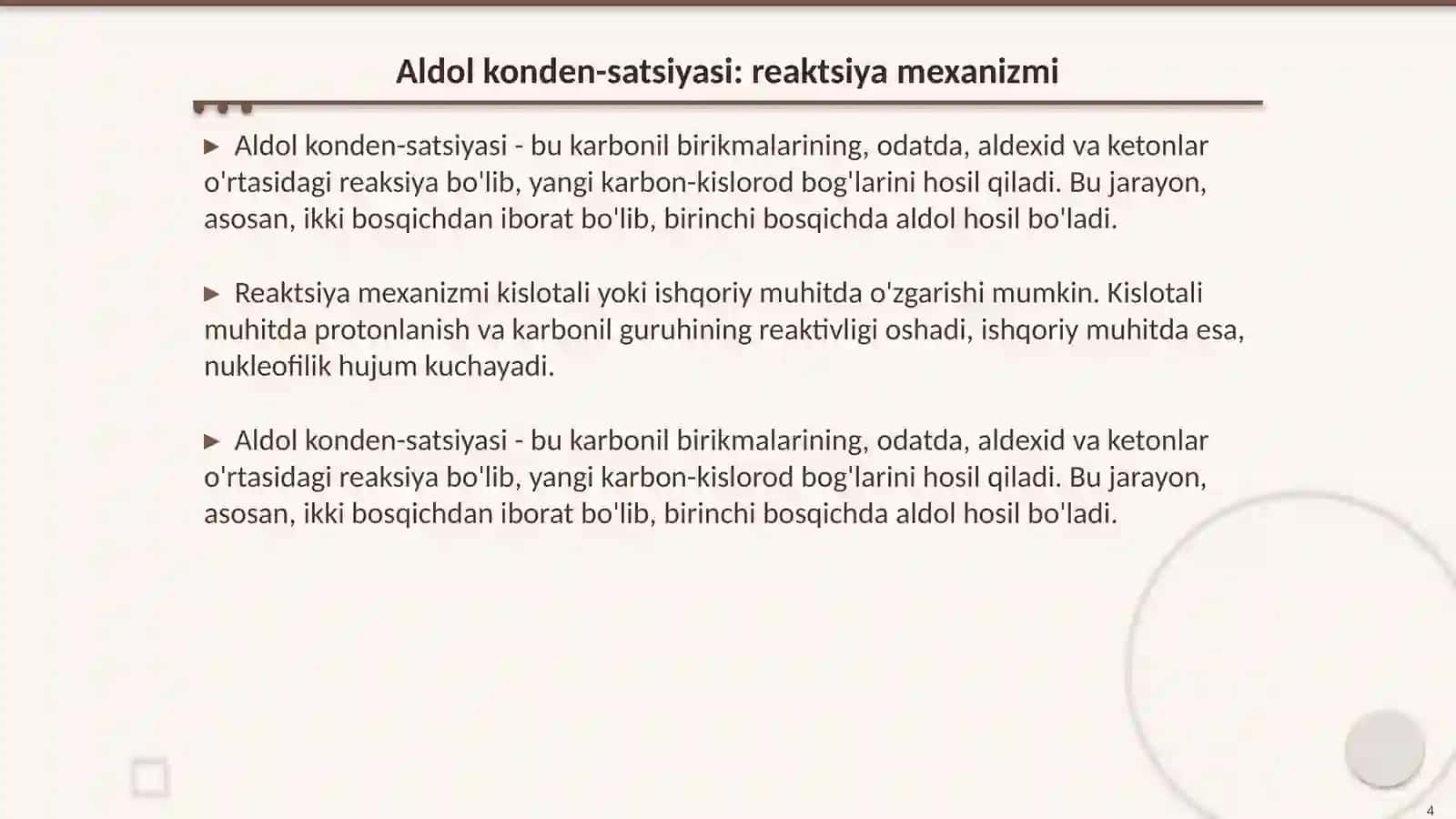 Aldegidlar va ketonlarning kislotali va ishqoriy muhitda aldol konden-satsiyasi 4