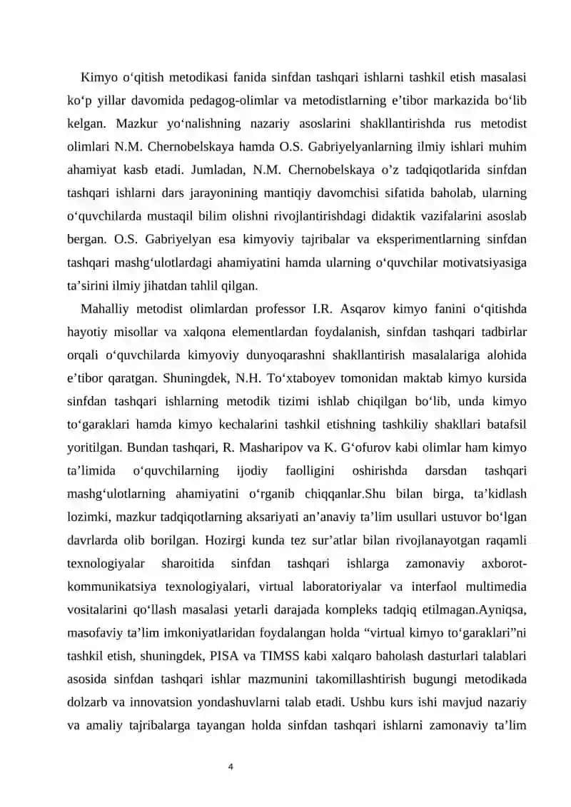 Kimyo o‘qitishda sinfdan tashqari ishlarning ta’lim va tarbiyaviy ahamiyati hamda ularni o‘tkazish metodikasi 4