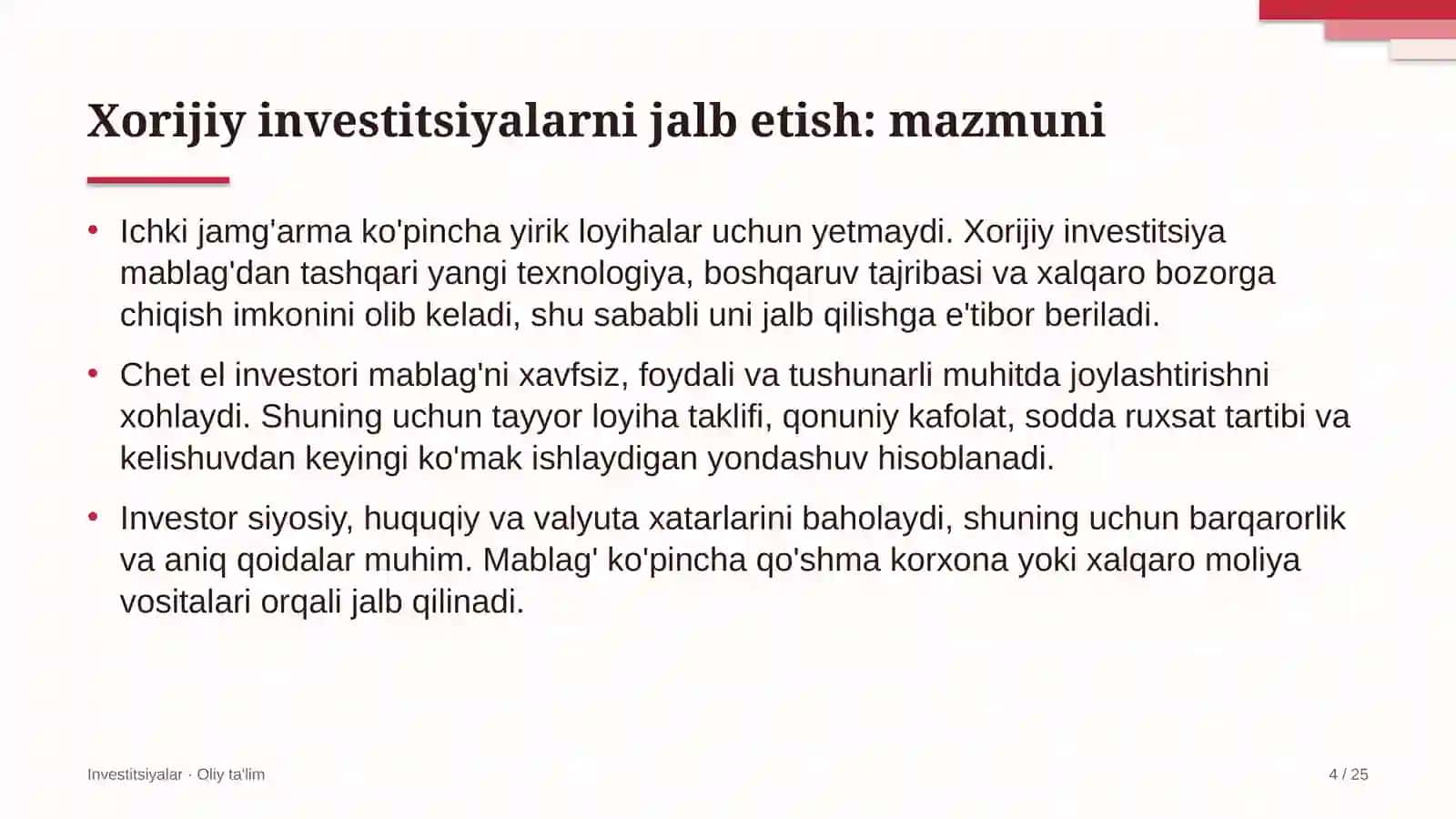 supermarketlar tarmog'ida xorijiy investitsiyalarni jalb etish 7174 4