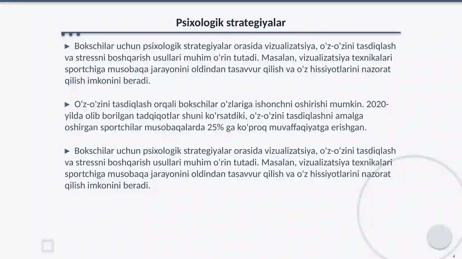 Boks bo'yicha psixologik tayyorgarlik to'g'risida tushuncha 4