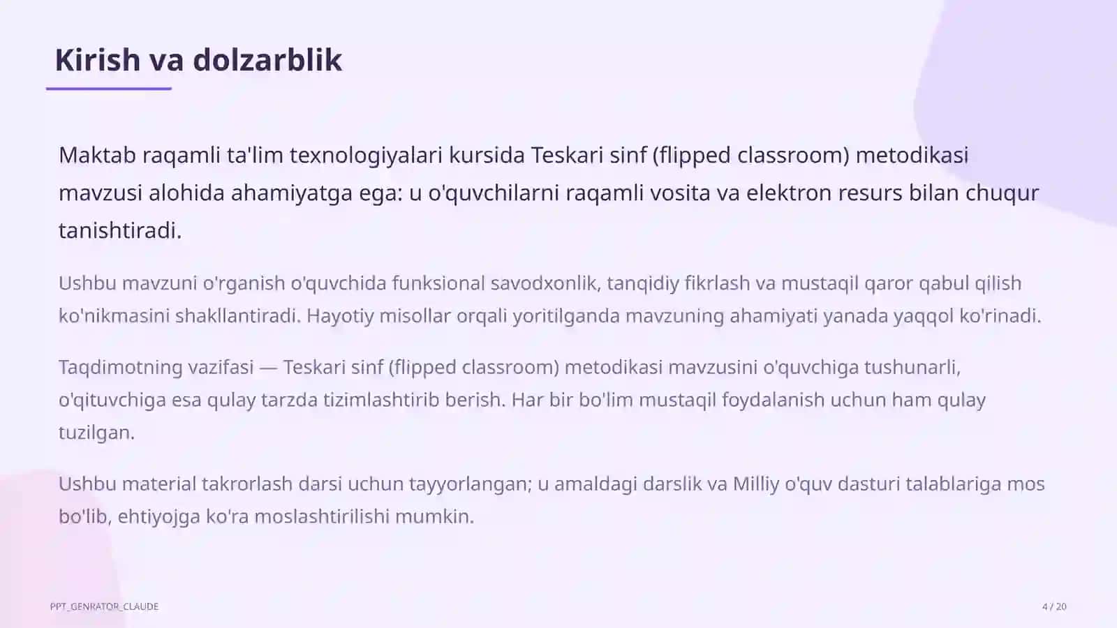 Teskari sinf (flipped classroom) metodikasi 4