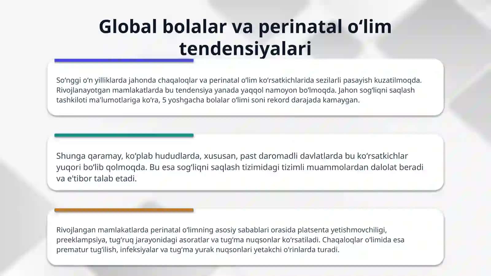 Bolalar va perinatal bolalar oʻlim koʻrsatkichlari va ularni ahvoli salomatligiga baho berishdagi ahamiyati 4