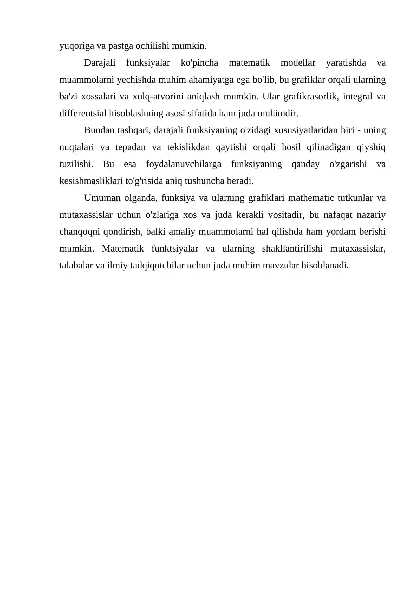 FUNKSIYA TUSHUNCHASI. FUNKSIYANING BERILISH USULLARI, ELEMENTAR FUNKSIYALAR VA ULARNING GRAFIKLARI. DARAJALI FUNKSIYA 4