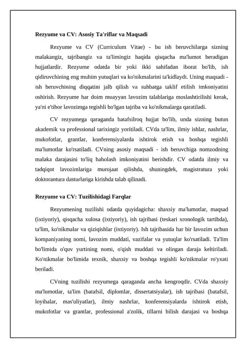 Rezyume, CV, Ma’lumotnoma hujjatlari 4