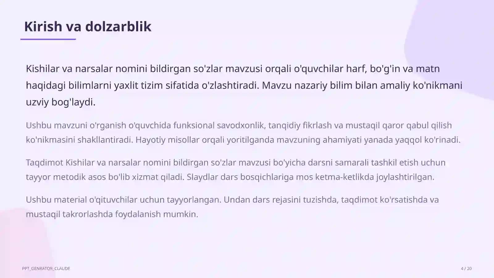 Kishilar va narsalar nomini bildirgan so'zlar (2-sinf) 4