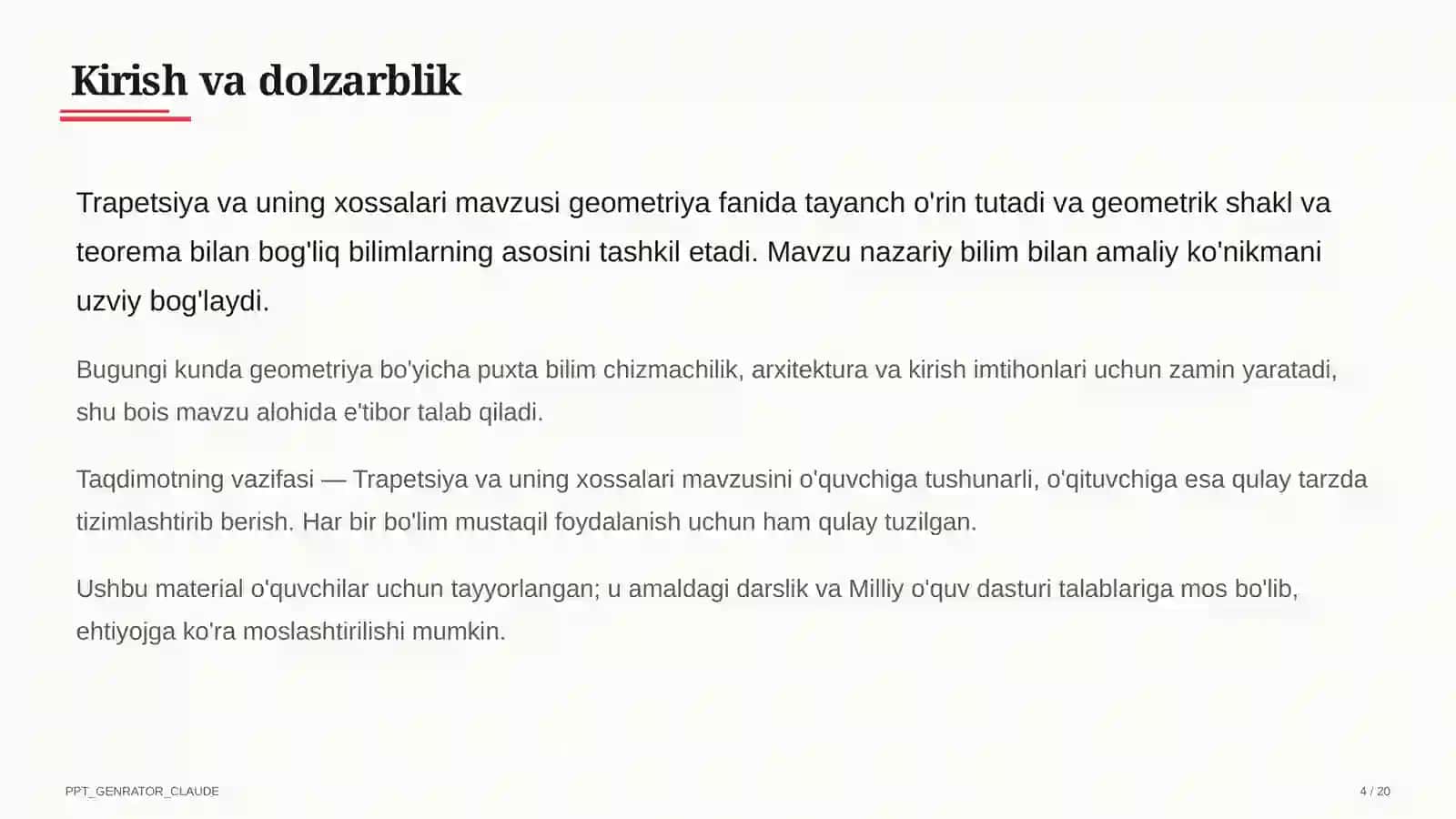 Trapetsiya va uning xossalari (8-sinf) 4