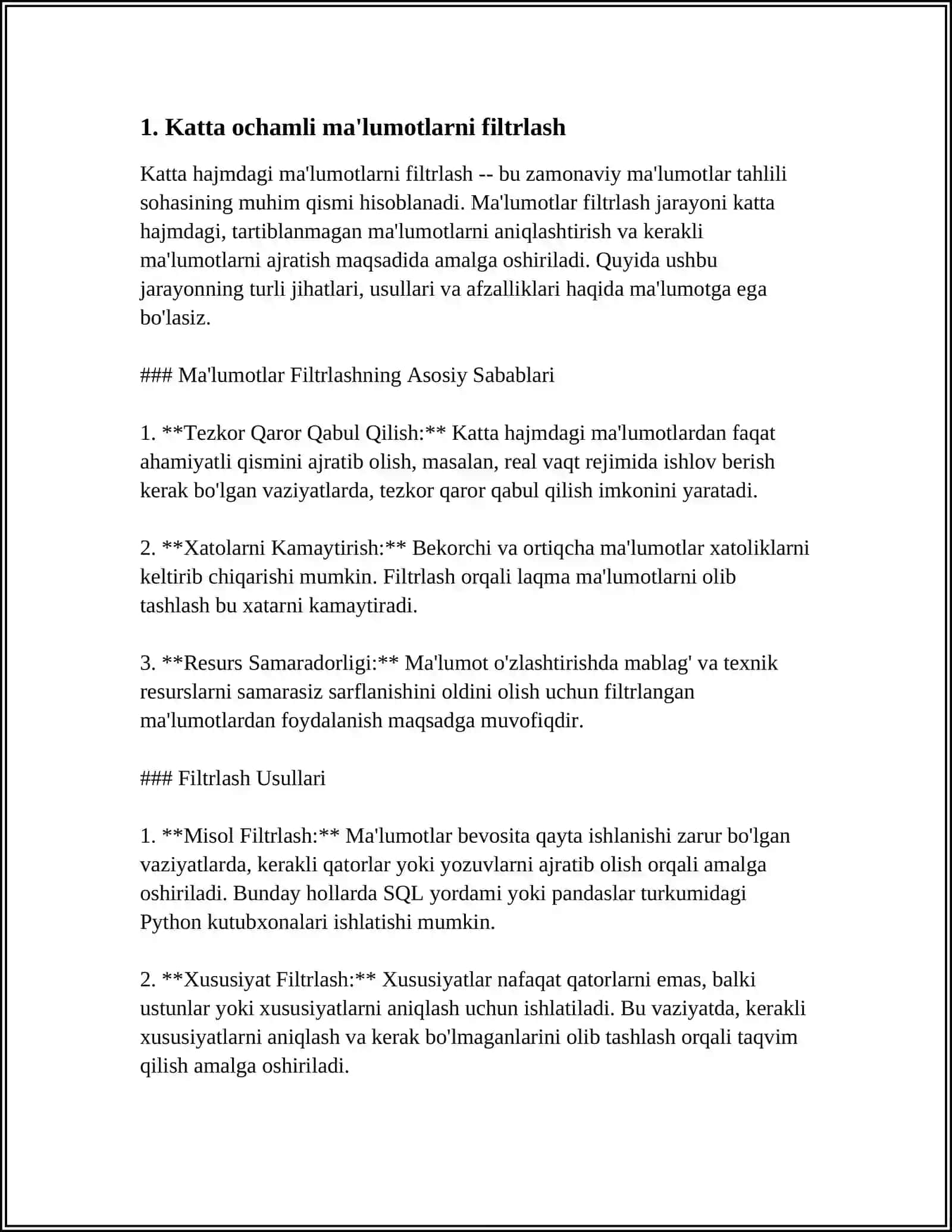 KATTA OCHAMLI KETMA-KETLIKLARNI (SIGNALLARNI) FURYE DISKRET ALMASTIRISH ASOSIDAGI FILTRLASH 4