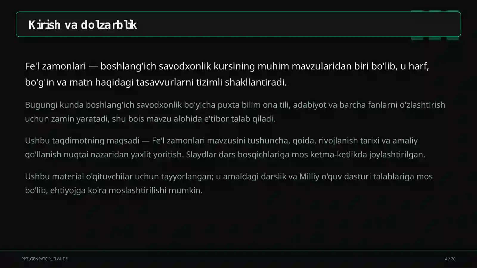 Fe'l zamonlari (4-sinf) 4