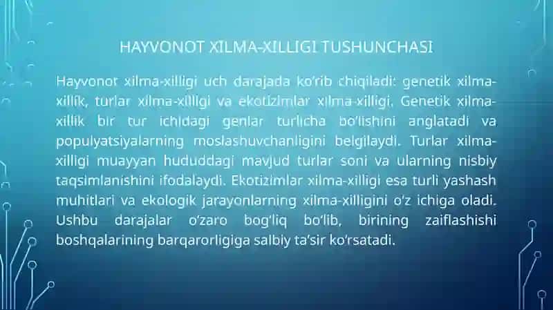 Hayvonot olamining xilma xilligi va uning tabiatda tutgan o'rni 4