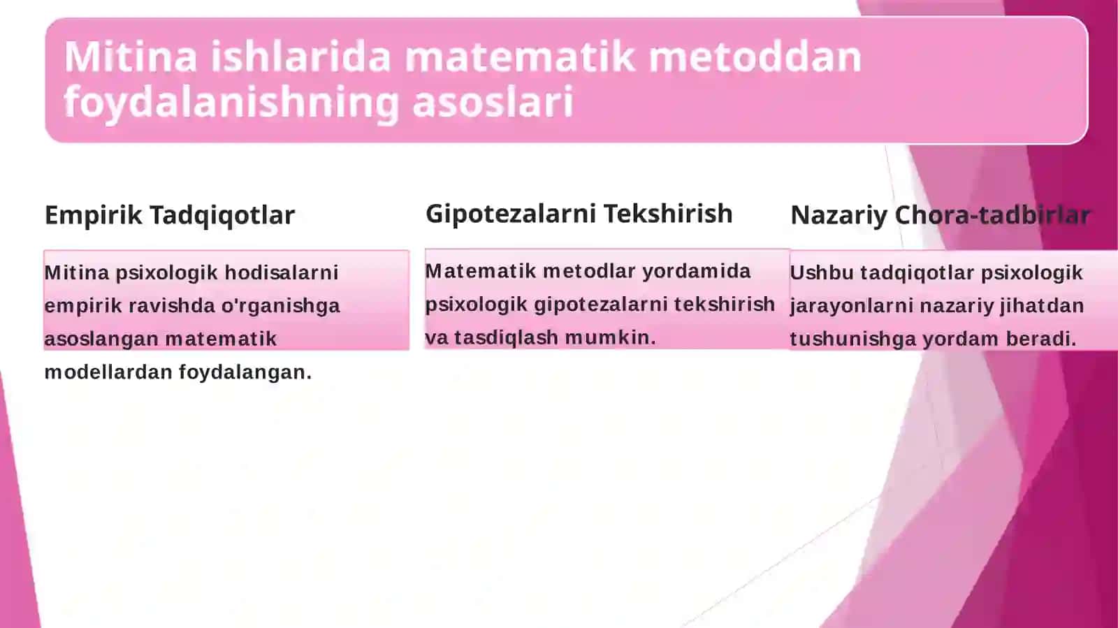 Psixologiyada matematik metodni qo'llash bo'yicha O.V.Mitina tomonidan chop etilgan maqolalarining psixologik tahlili HAQIDA 4