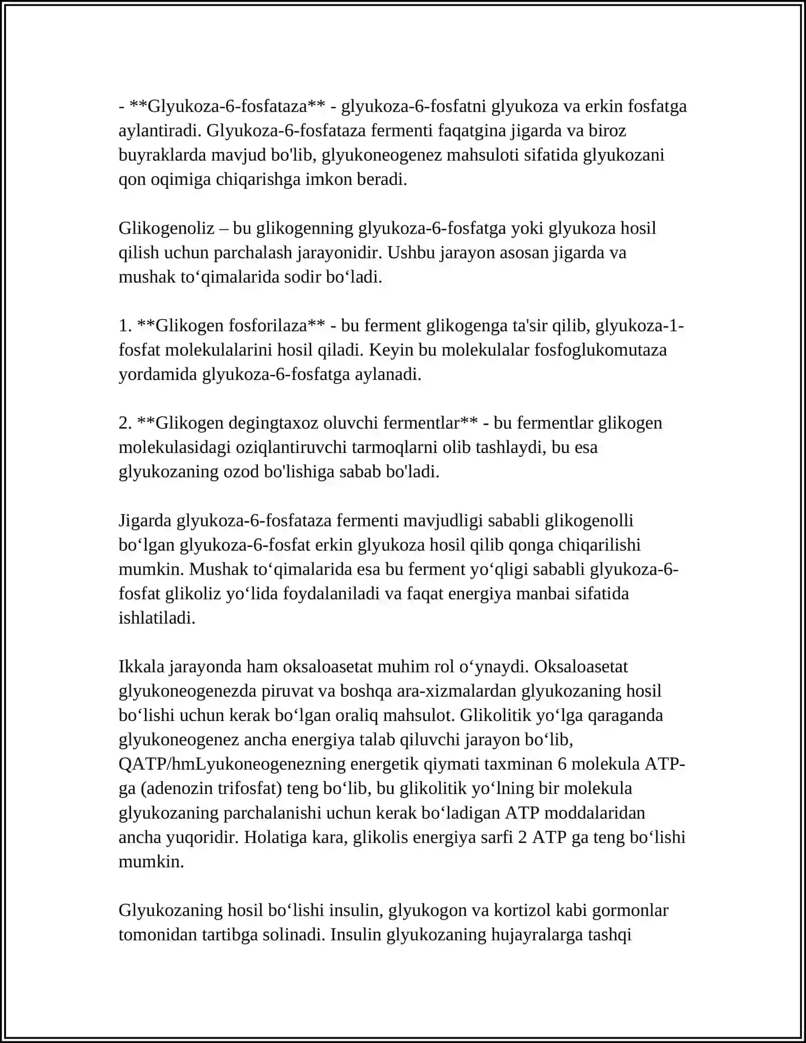 GLUKOZANING HOSIL BÕLISHI VA PARCHALANISH JARAYONI 4