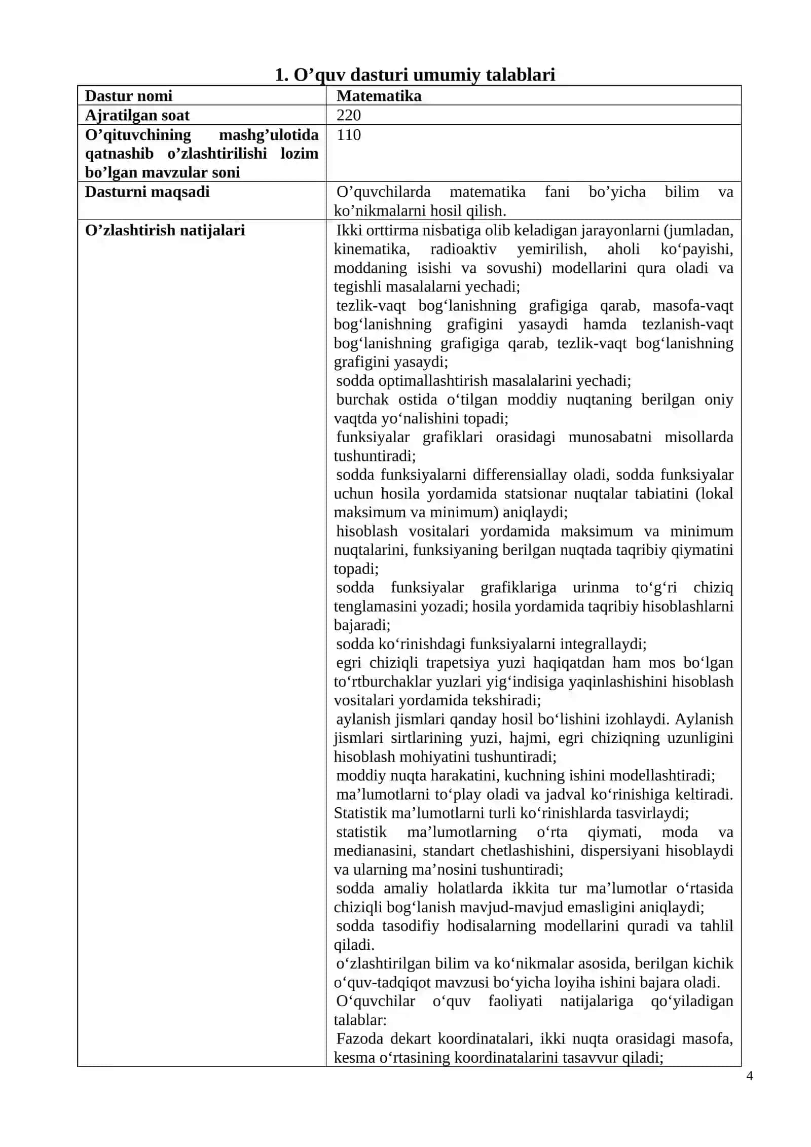 Matematika 1-kurs texnikumlar uchun O'MT 4