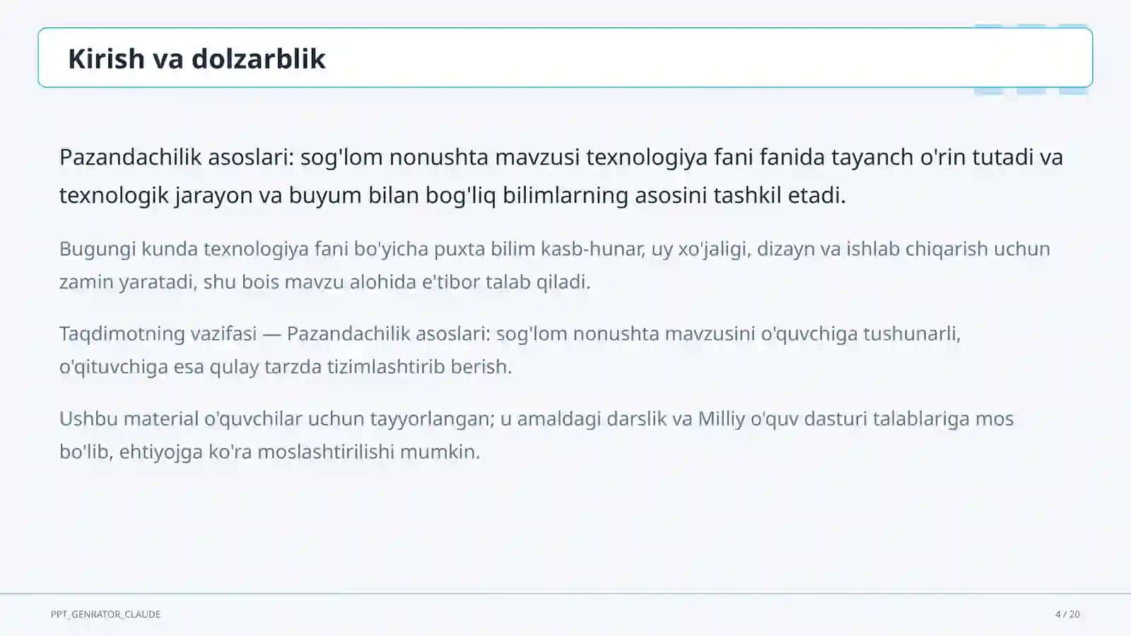 Pazandachilik asoslari: sog'lom nonushta (5-sinf) 4