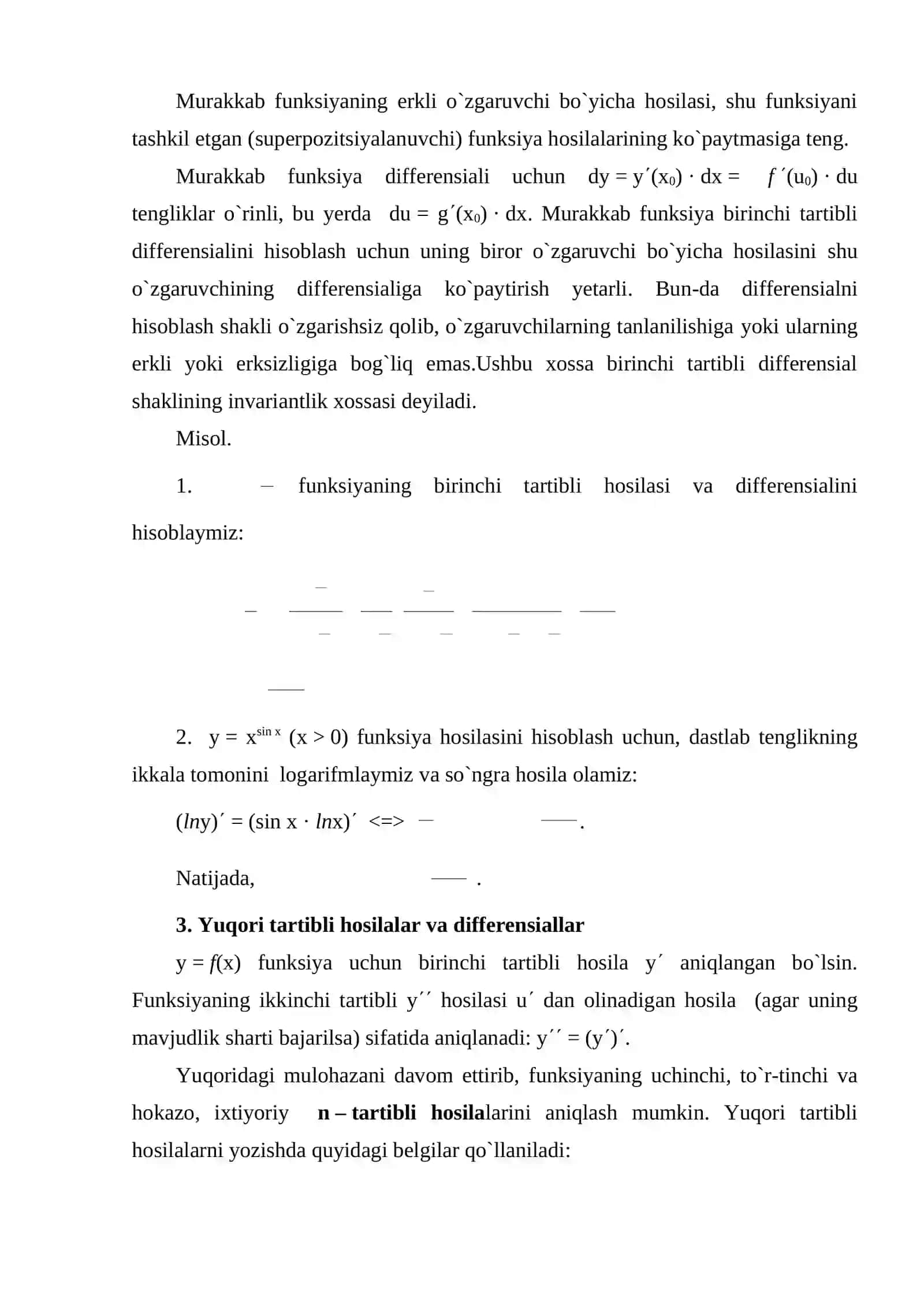 Yuqori tartibli hosila va differensiallar. Ba’zi funksiyalarni taqribiy qiymatlarini topish. 4