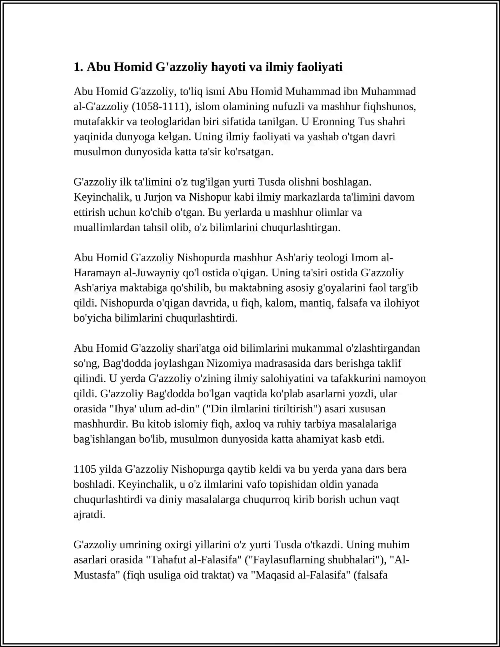 ABU HOMID G'AZZOLIYNING "MUKOSHAFATUL QULUB" MANA 4