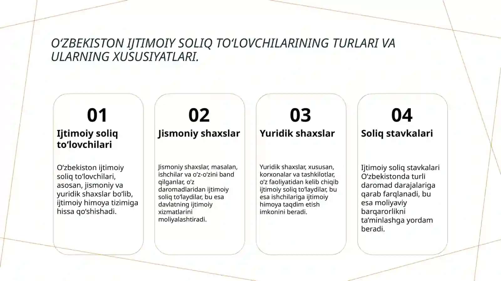 Ijtimoiy soliqni to‘lovchilar va soliq solish obyekti 4
