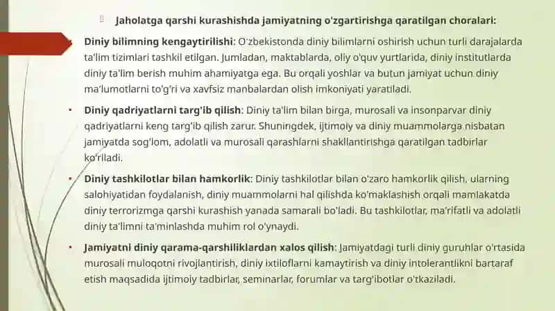 O'zbekistonda diniy terrorizmga qarshi «Jaholatga qarshi ma'rifat» g'oyasining ahamiyati, geosiyosiy jarayonlarda diniy omilning aks etishi 4